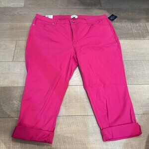 CROWN & IVY WOMENS HOT PINK CROPPED PANTS NEW HIGH RISE SKINNY 20W